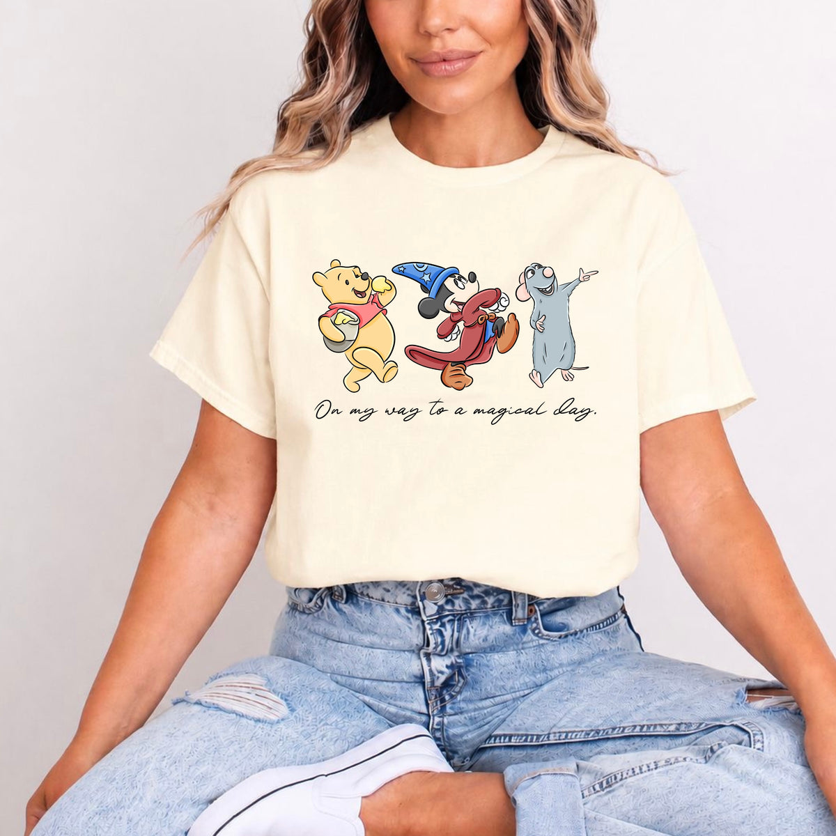 WINNIE, REMY & SORCERER MICKEY, ON MY WAY TO A MAGICAL DAY T.SHIRT Design No. 41