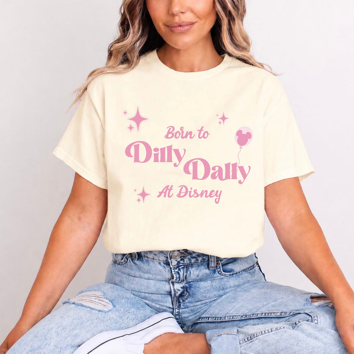 BORN TO DILLY DALLY AT DISNEY PINK WORDING T.SHIRT Design No. 52