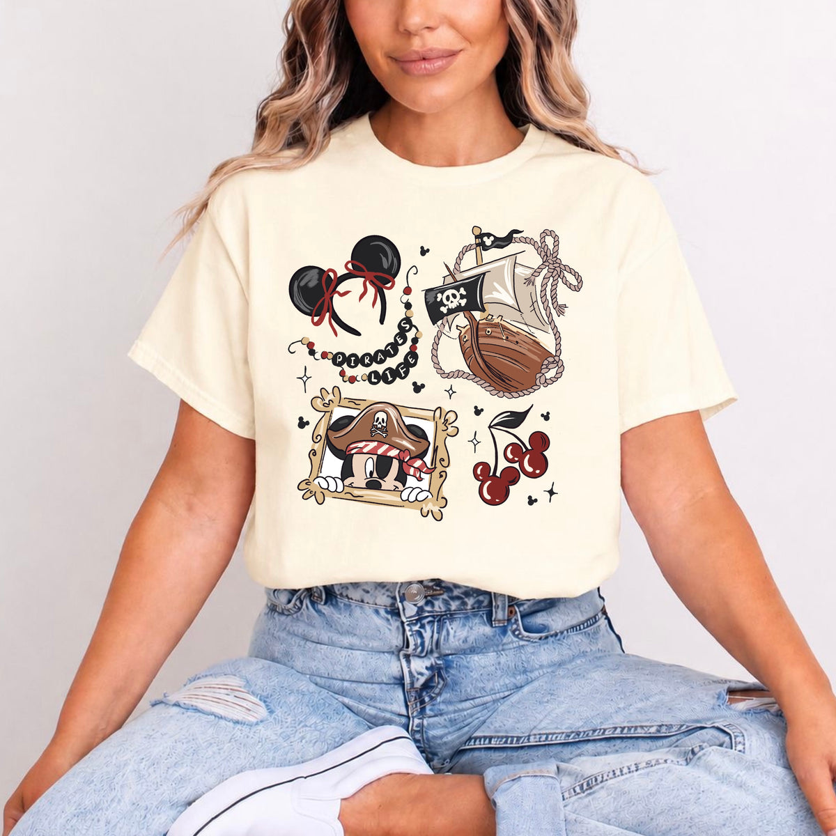 PIRATES LIFE MICKEY, MINNIE EARS CHERRY T.SHIRT