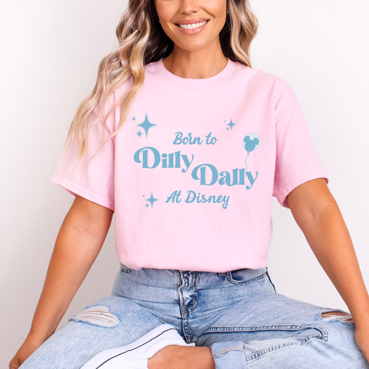BORN TO DILLY DALLY AT DISNEY BLUE WORDING T.SHIRT Design No. 50