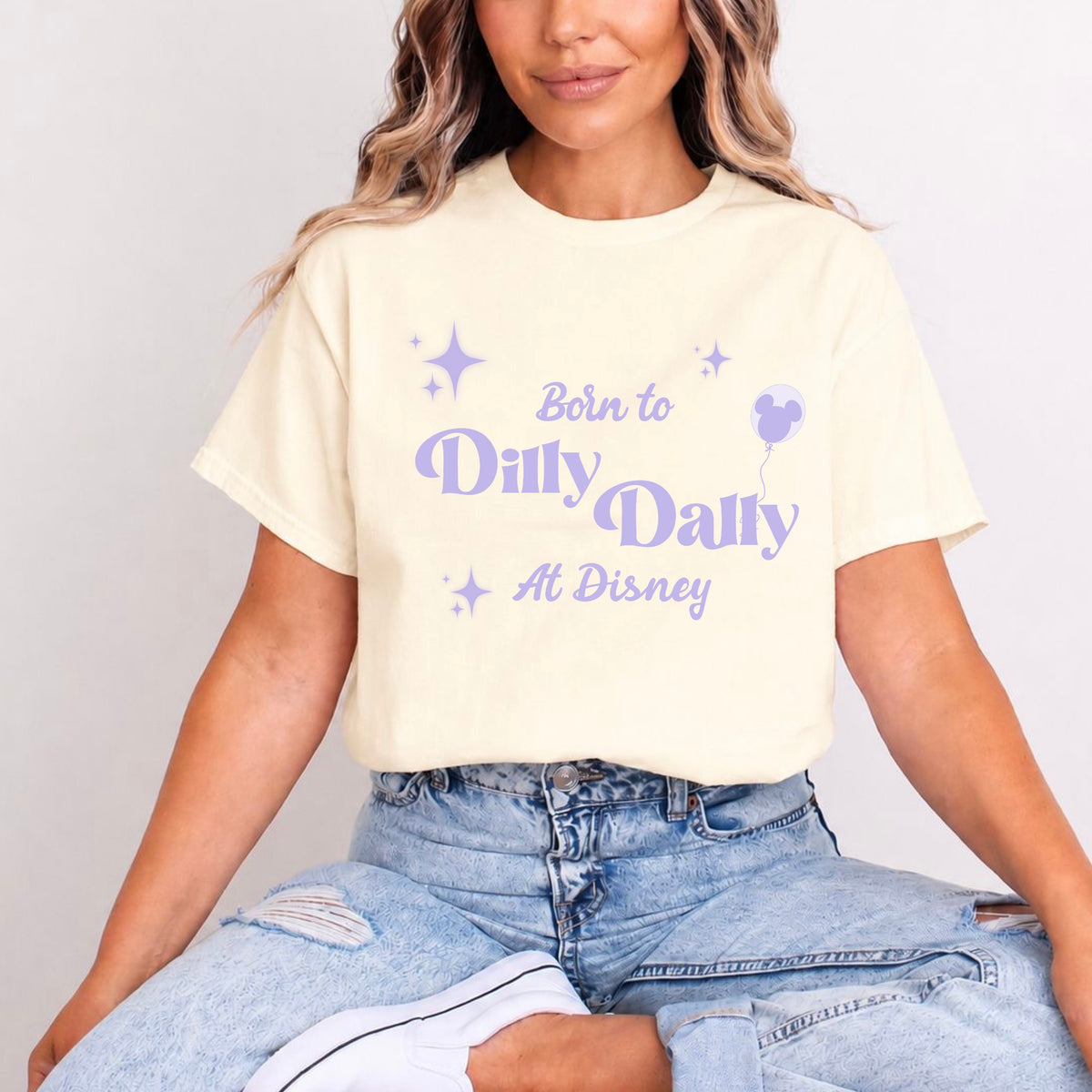 BORN TO DILLY DALLY AT DISNEY LILAC WORDING T.SHIRT Design No. 51