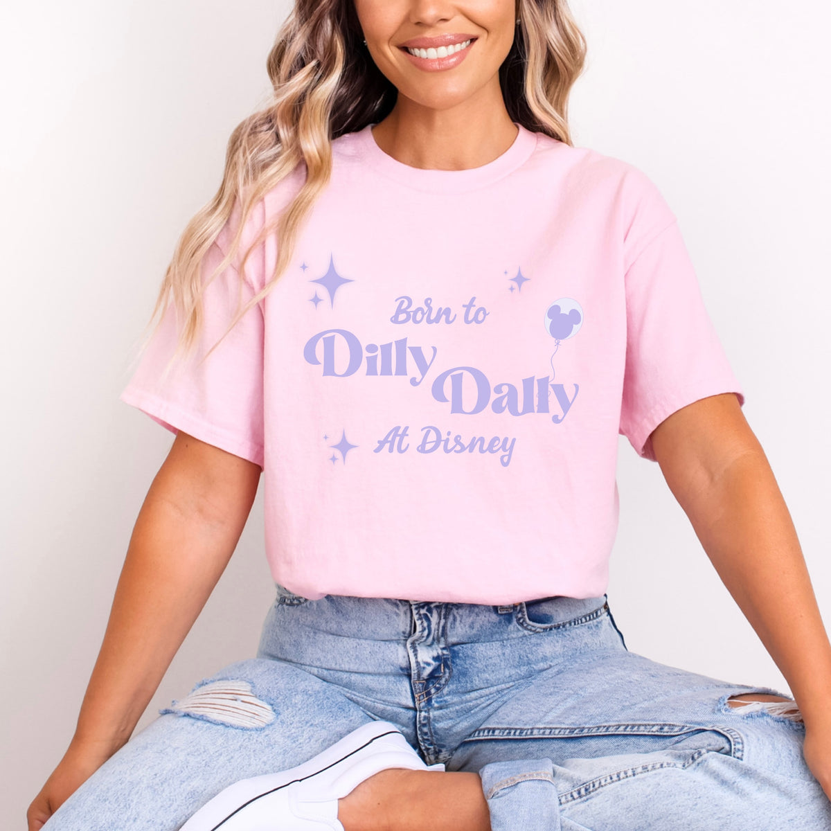 BORN TO DILLY DALLY AT DISNEY LILAC WORDING T.SHIRT Design No. 51