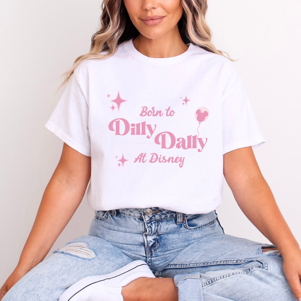 BORN TO DILLY DALLY AT DISNEY PINK WORDING T.SHIRT Design No. 52