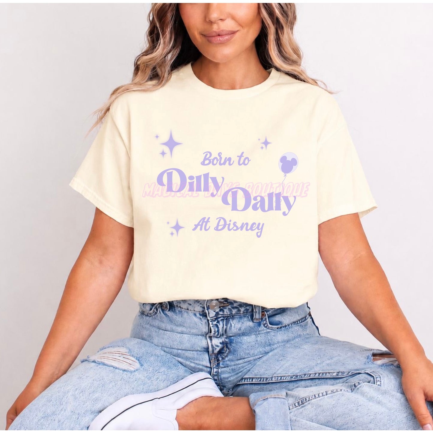 BORN TO DILLY DALLY AT DISNEY LILAC WORDING T.SHIRT