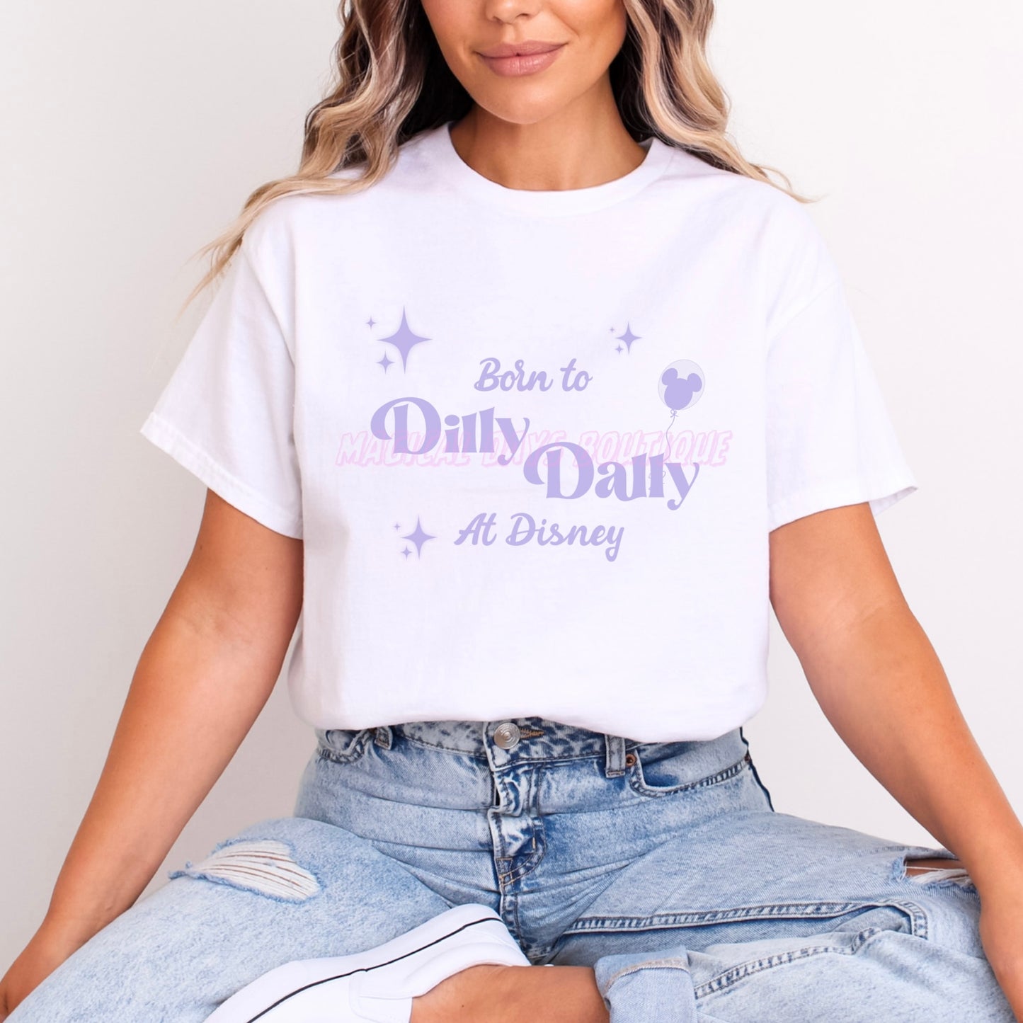 BORN TO DILLY DALLY AT DISNEY LILAC WORDING T.SHIRT