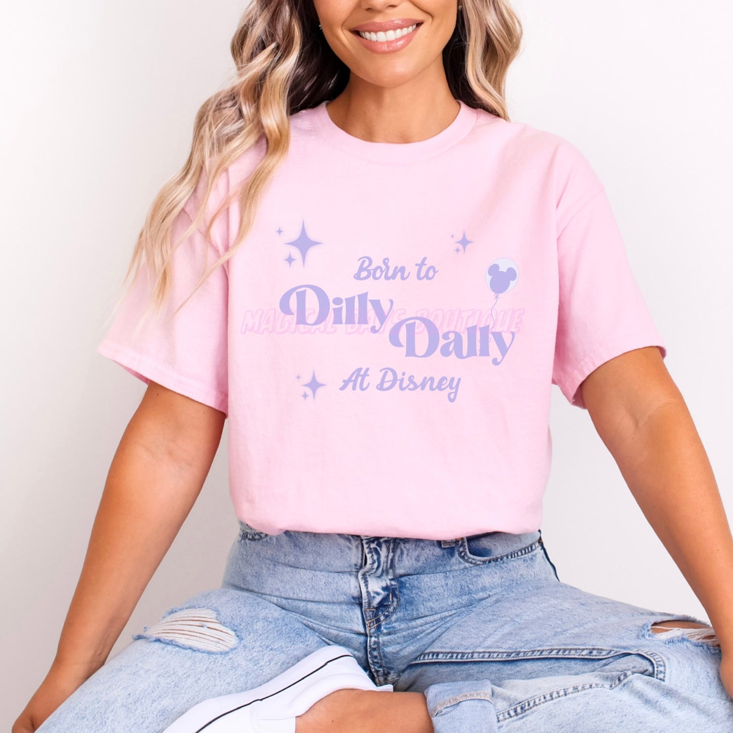 BORN TO DILLY DALLY AT DISNEY LILAC WORDING T.SHIRT