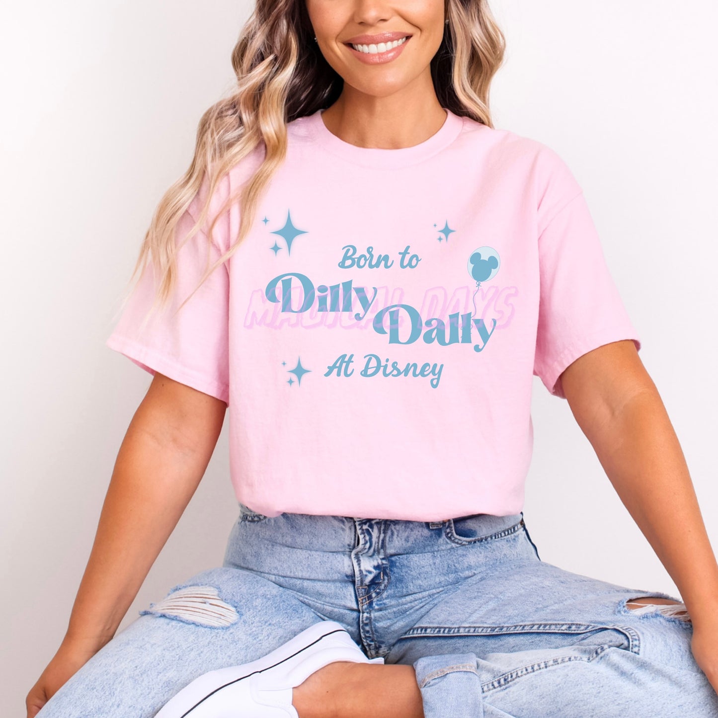 BORN TO DILLY DALLY AT DISNEY BLUE WORDING T.SHIRT