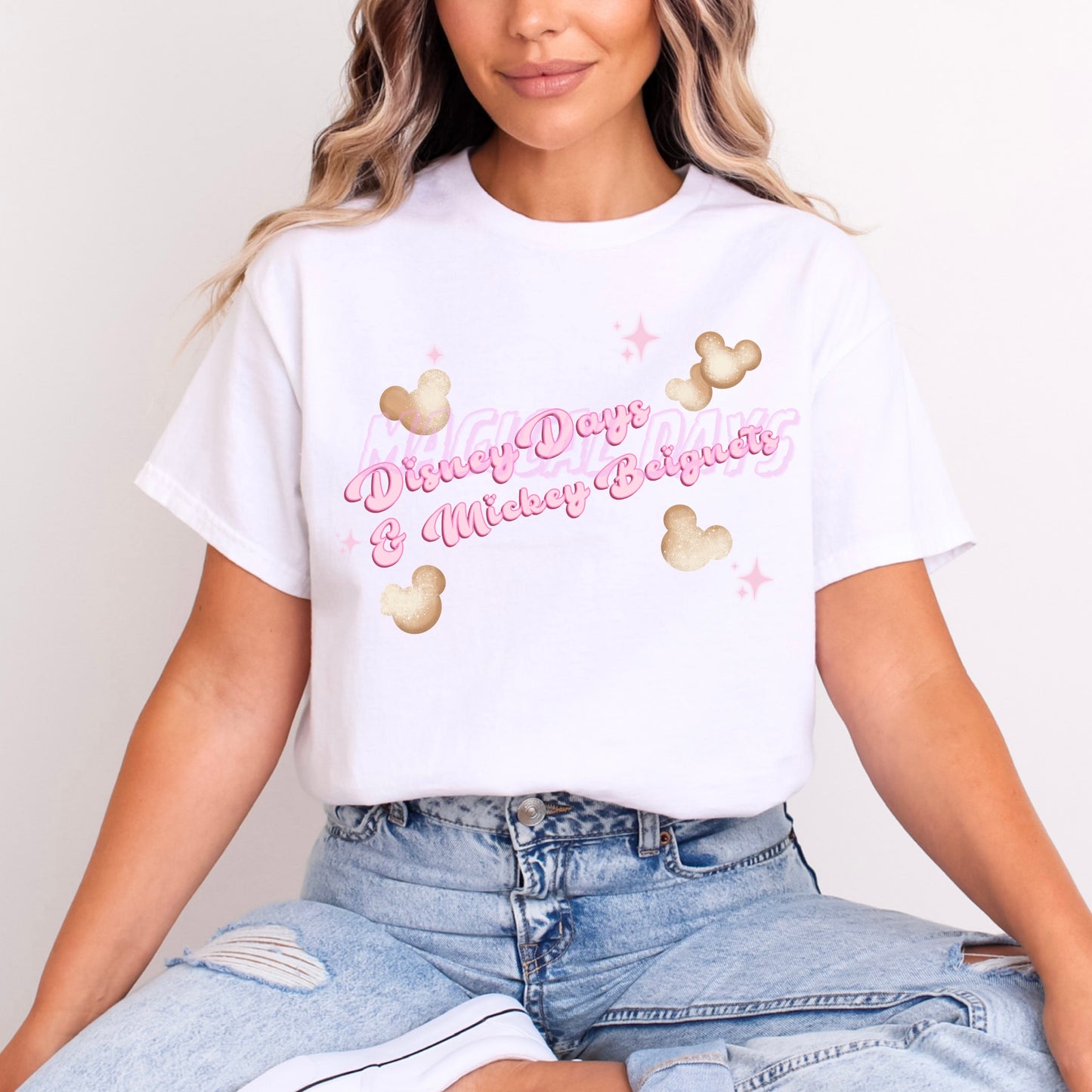 DISNEY DAYS AND MICKEY BEIGNETS PINK WORDING T.SHIRT