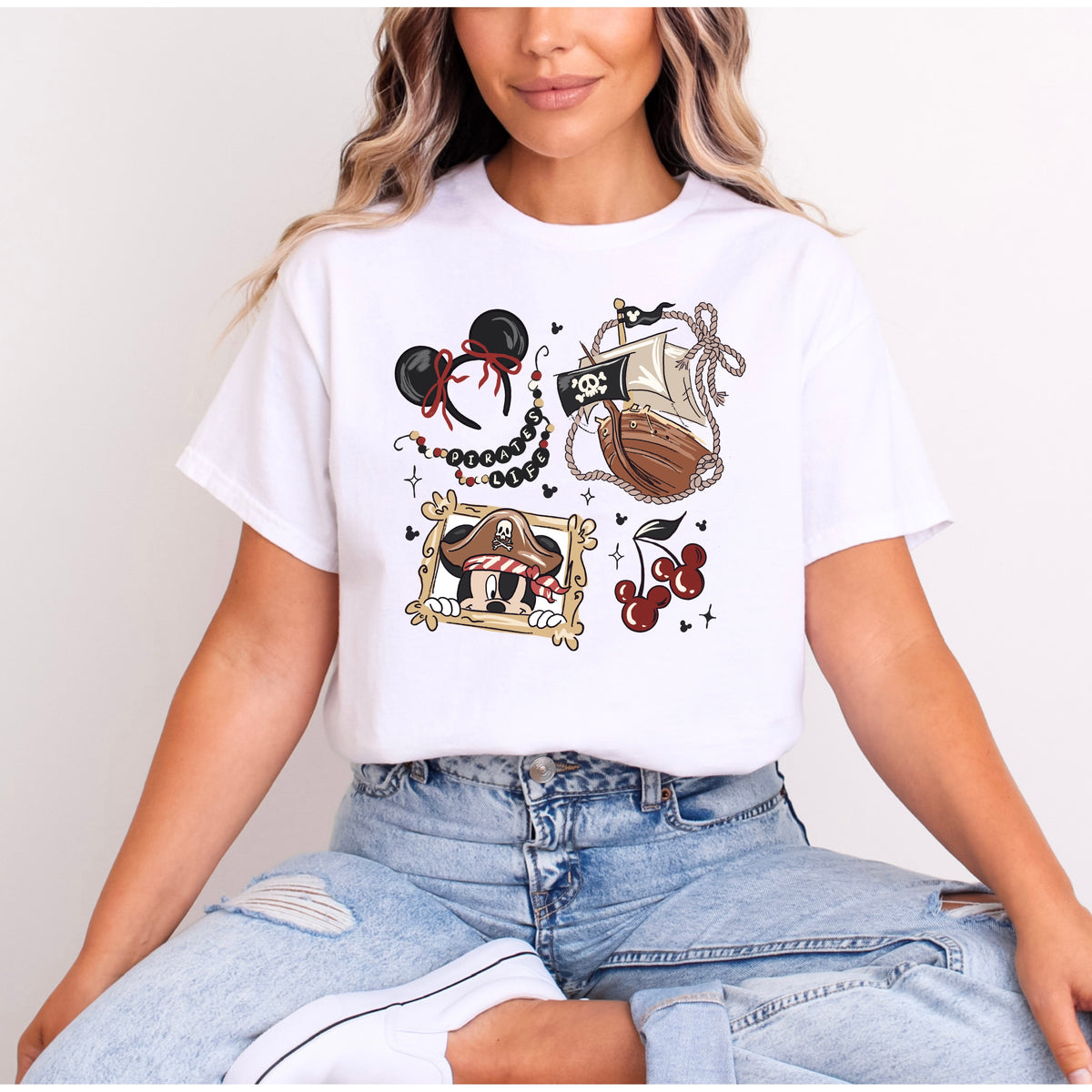 PIRATES LIFE MICKEY, MINNIE EARS CHERRY T.SHIRT