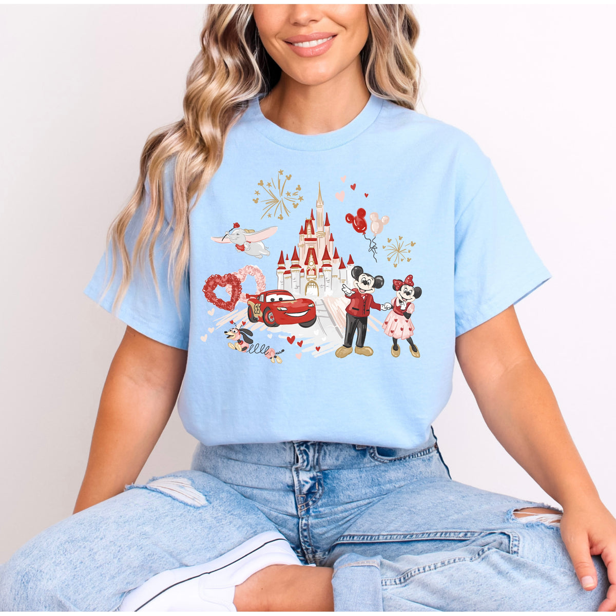 MINNIE MICKEY LIGHTNING MCQUEEN DUMBO SLINKY DOG CASTLE LOVE T.SHIRT