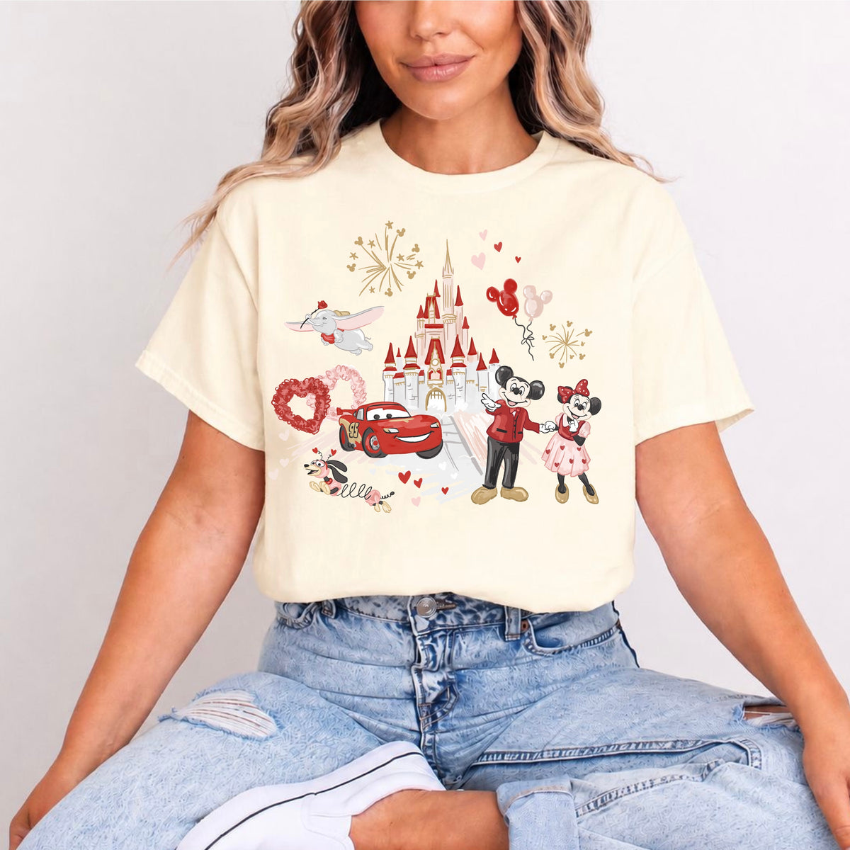 MINNIE MICKEY LIGHTNING MCQUEEN DUMBO SLINKY DOG CASTLE LOVE T.SHIRT
