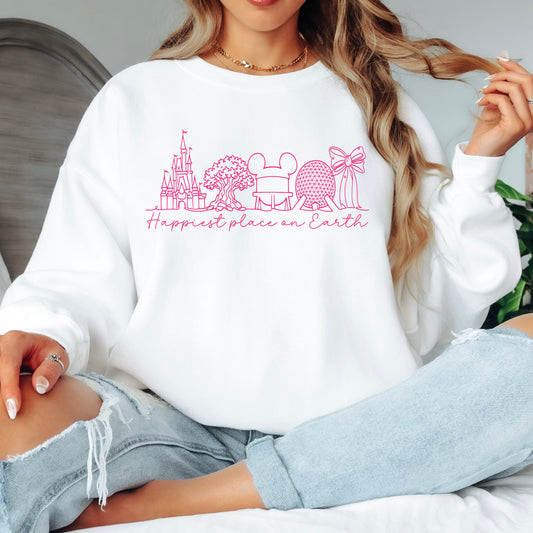 PINK FOUR PARK HAPPIEST PLACE ON EARTH SWEATSHIRT