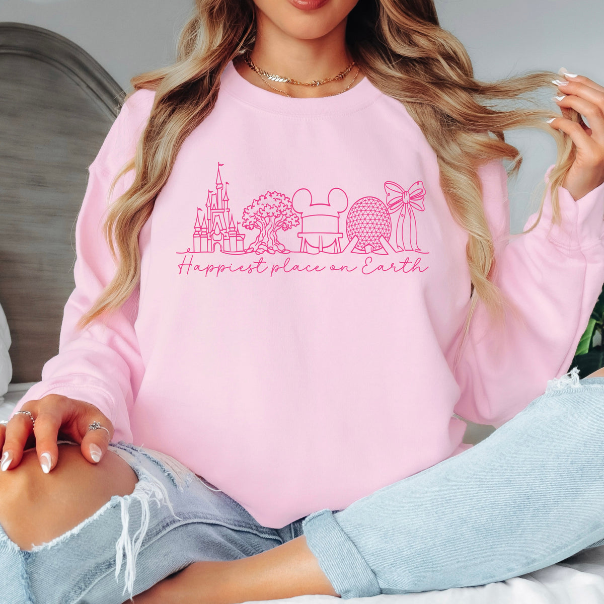 PINK FOUR PARK HAPPIEST PLACE ON EARTH SWEATSHIRT