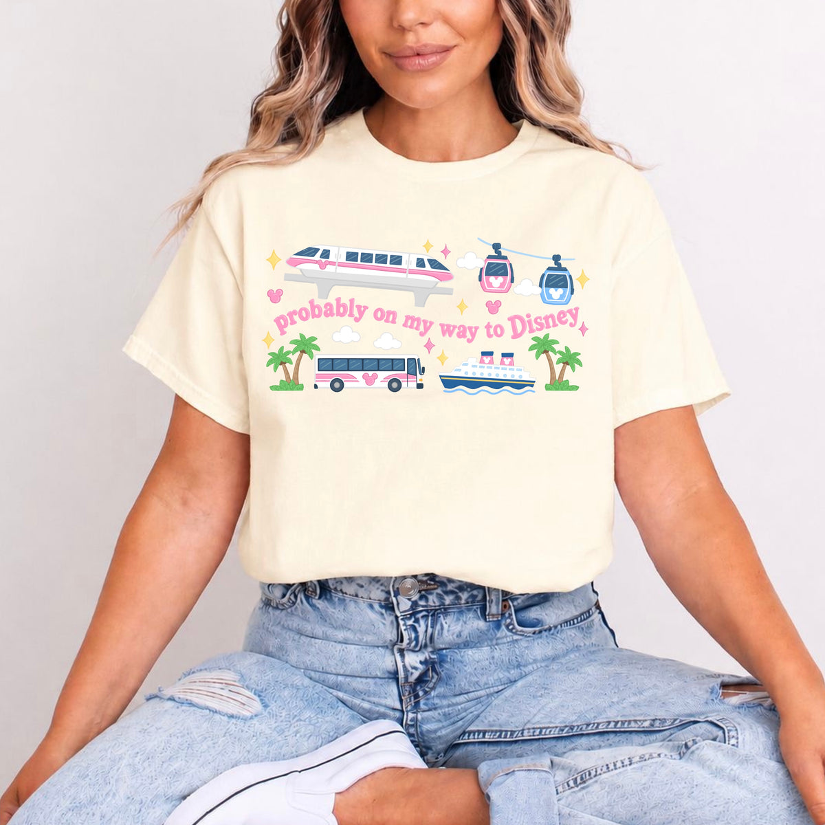 DISNEY TRANSPORT PINK WORDING T.SHIRT