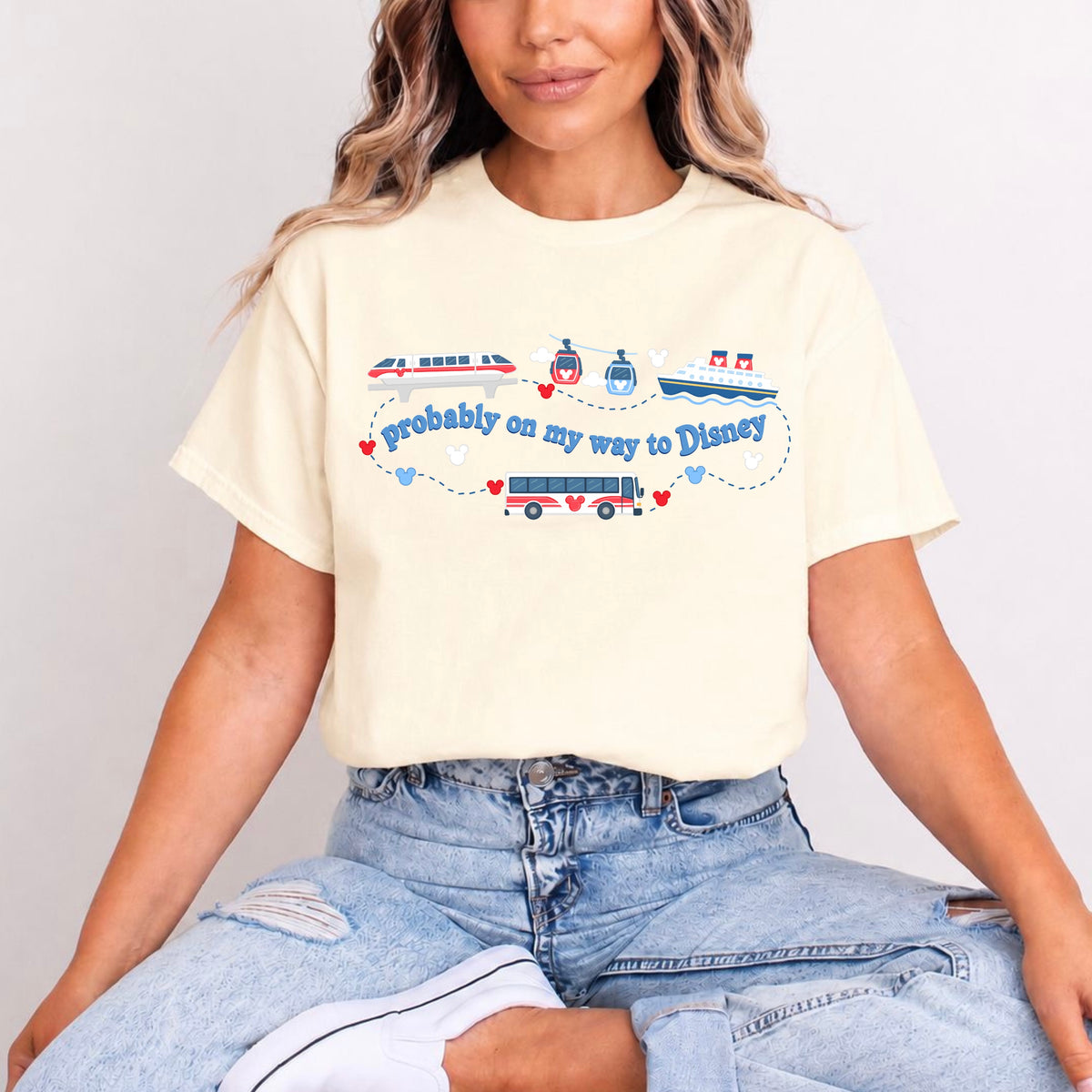 DISNEY TRANSPORT BLUE WORDING T.SHIRT
